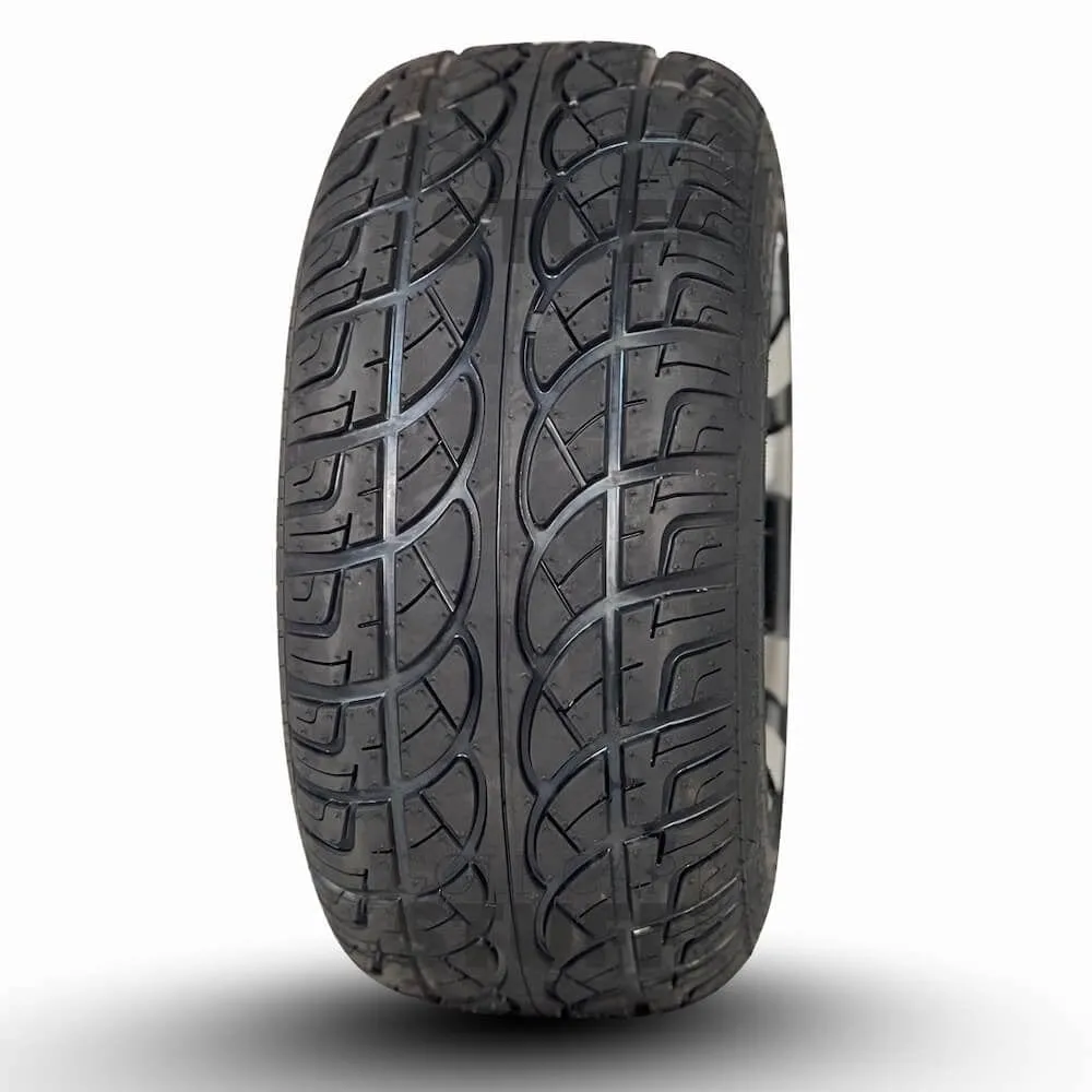 12" Stallion Black & Electric Blue Aluminum Golf Cart Wheels and Street/Turf DOT Approved Golf Cart Tires Combo - Set of 4 (18" or 20" tall)