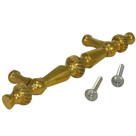 5 Inch Overall (3 Inch c-c) Solid Brass Georgian Roped Style Pull (Polished Brass Finish)