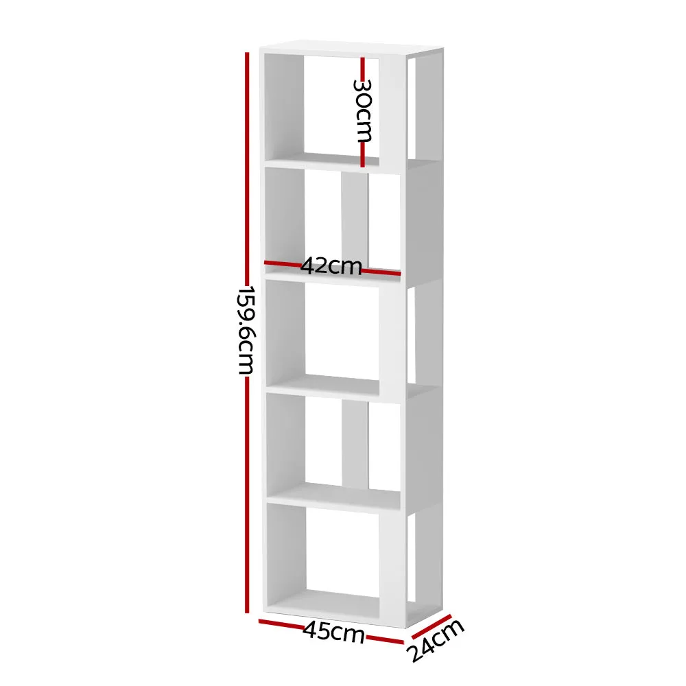 5-Tier Multipurpose Display Bookshelf, White - Artiss