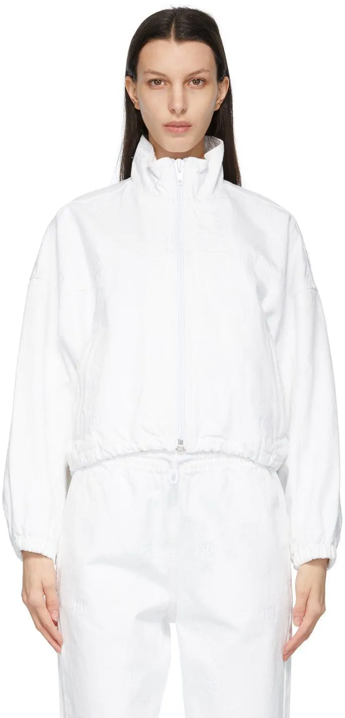 Alexander Wang White Denim Embroidered Logo Track Jacket