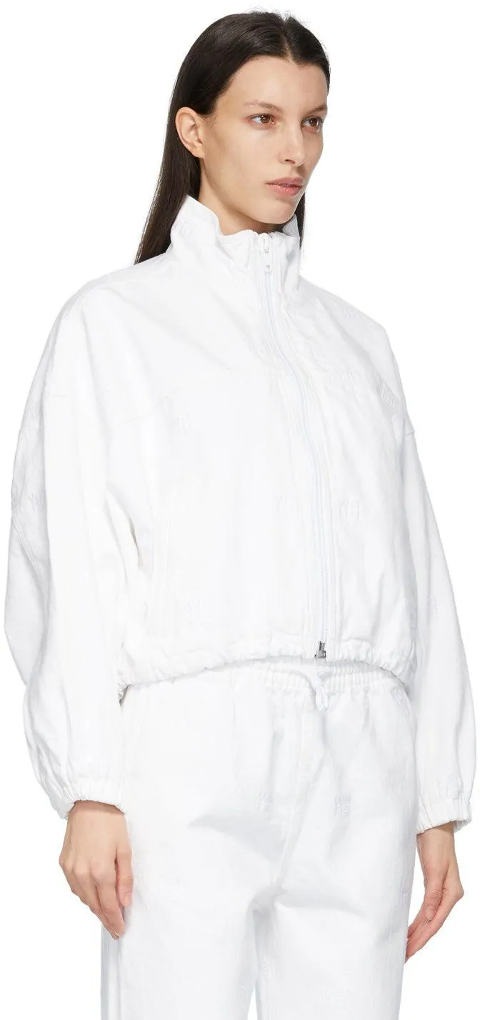Alexander Wang White Denim Embroidered Logo Track Jacket
