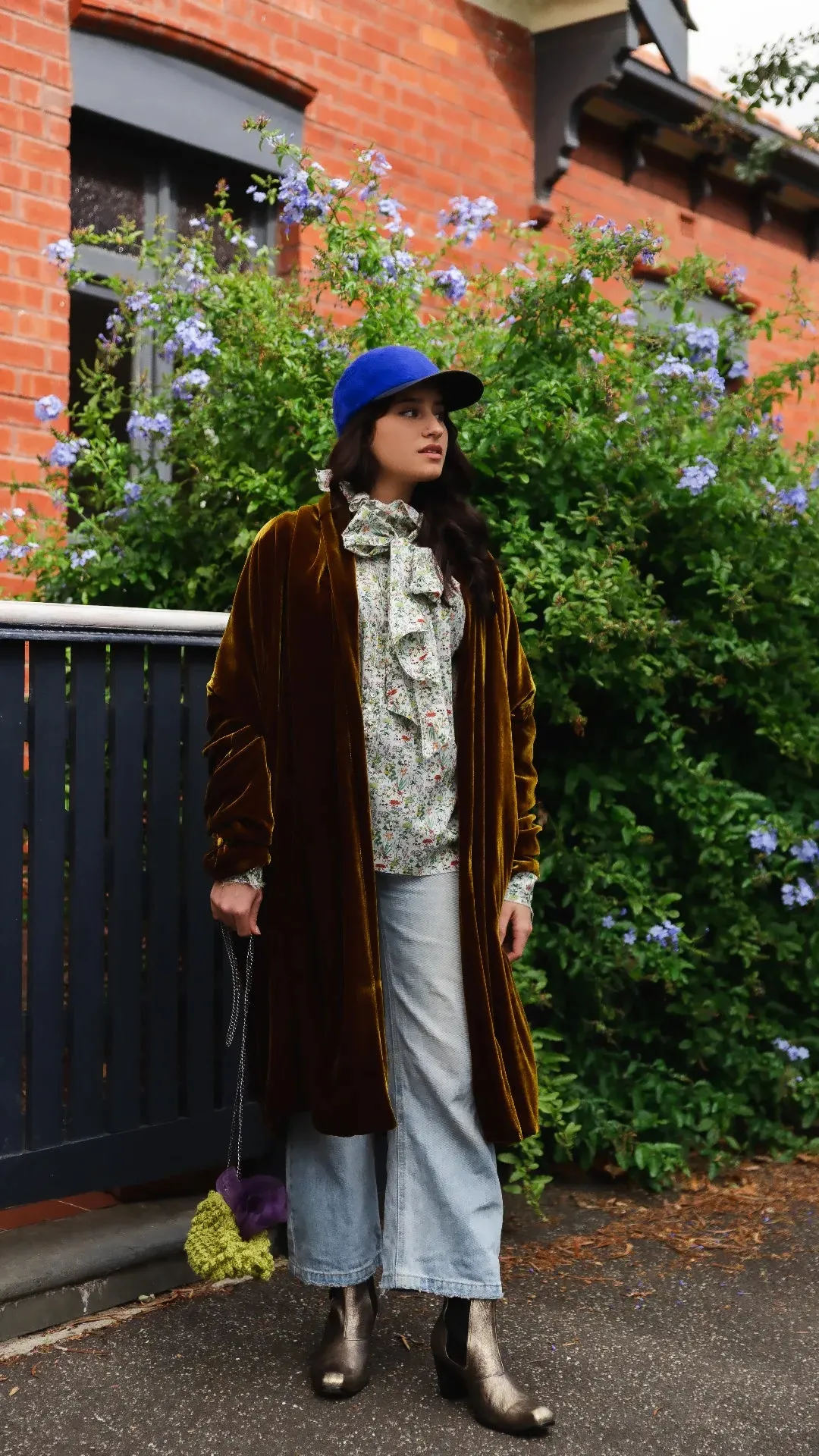Amano Silk velvet cocoon coat - Midnight Blue