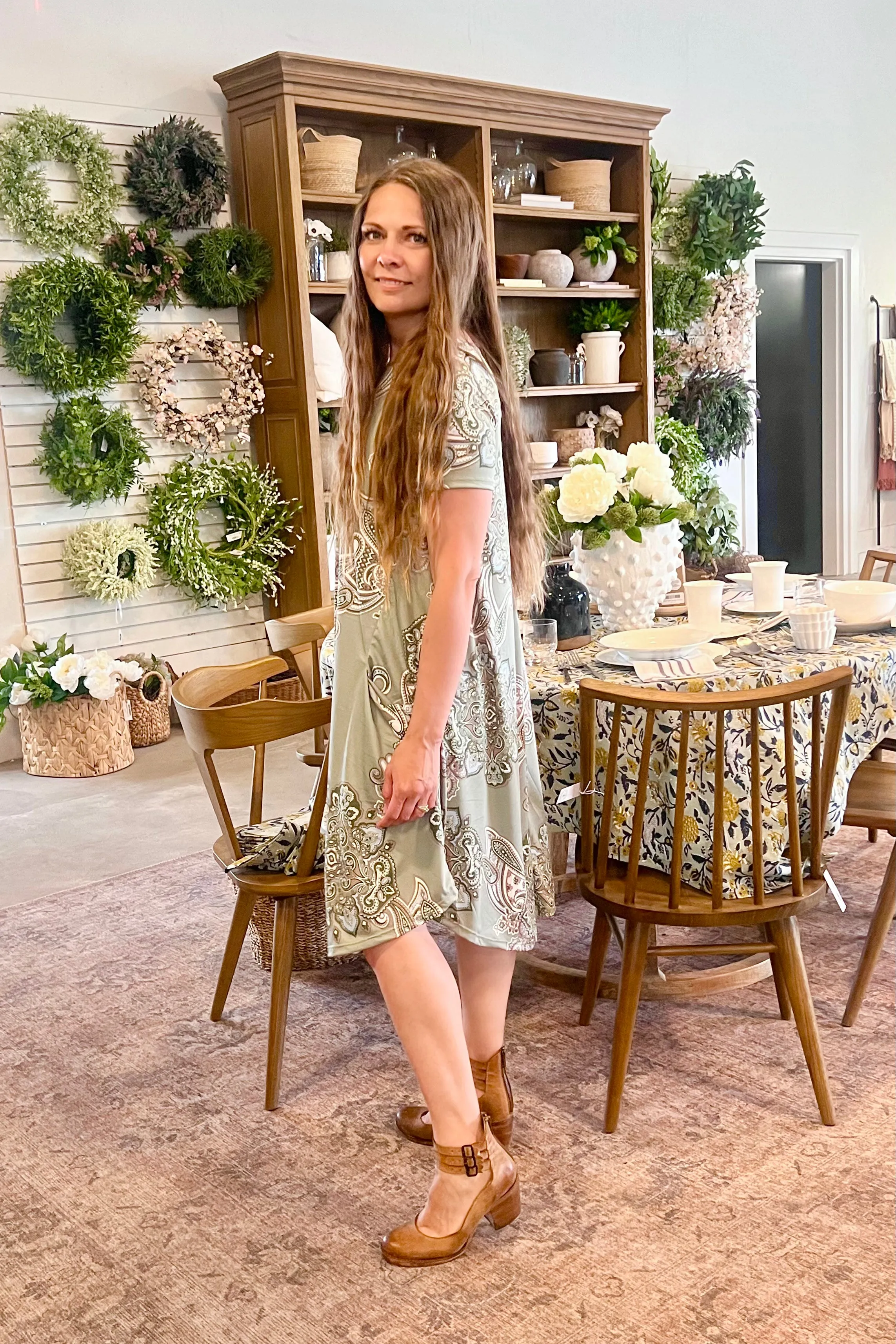 April Dress Paisley Sage