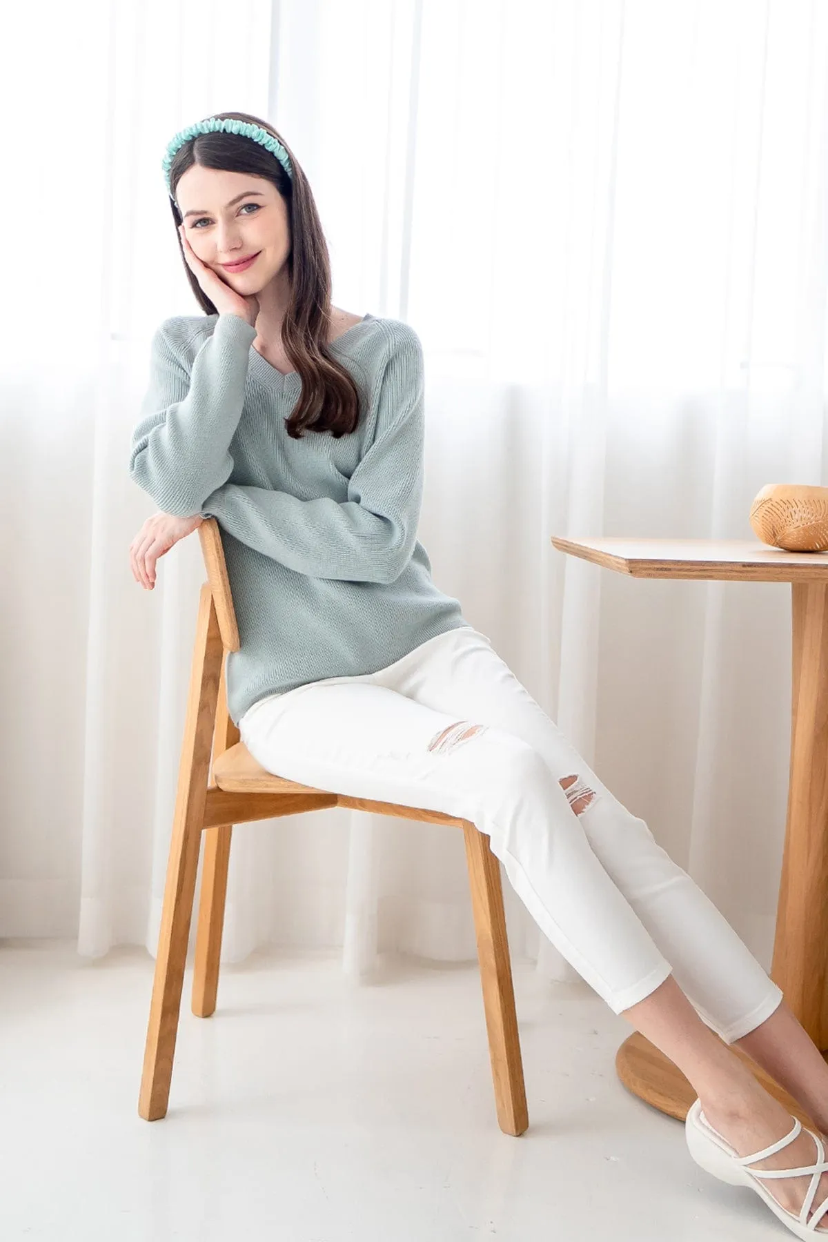 AUBREE KNIT PULLOVER IN MINT SAGE