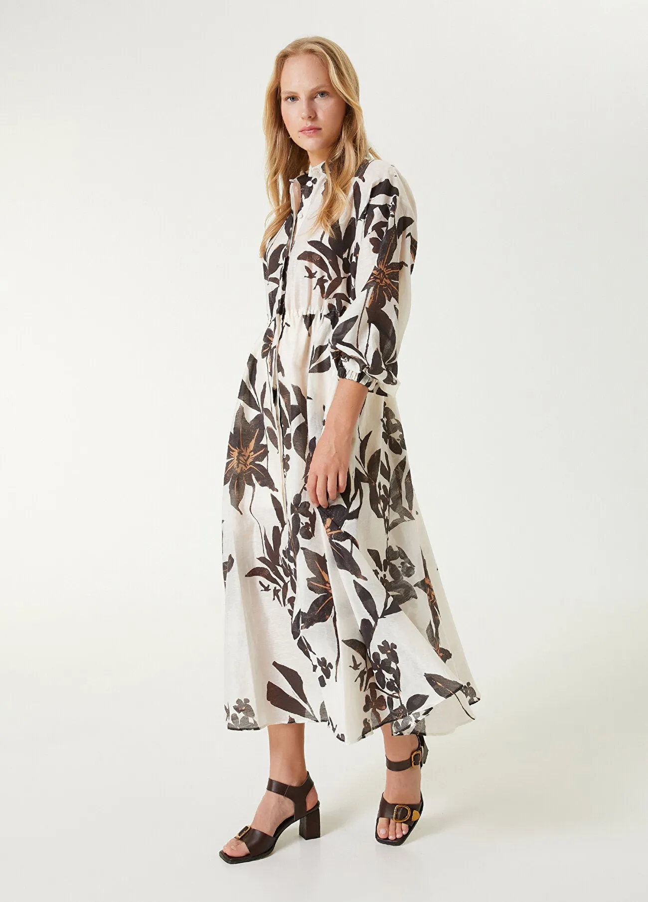 Beymen Club Printed Maxi Shirt Dress Black&White