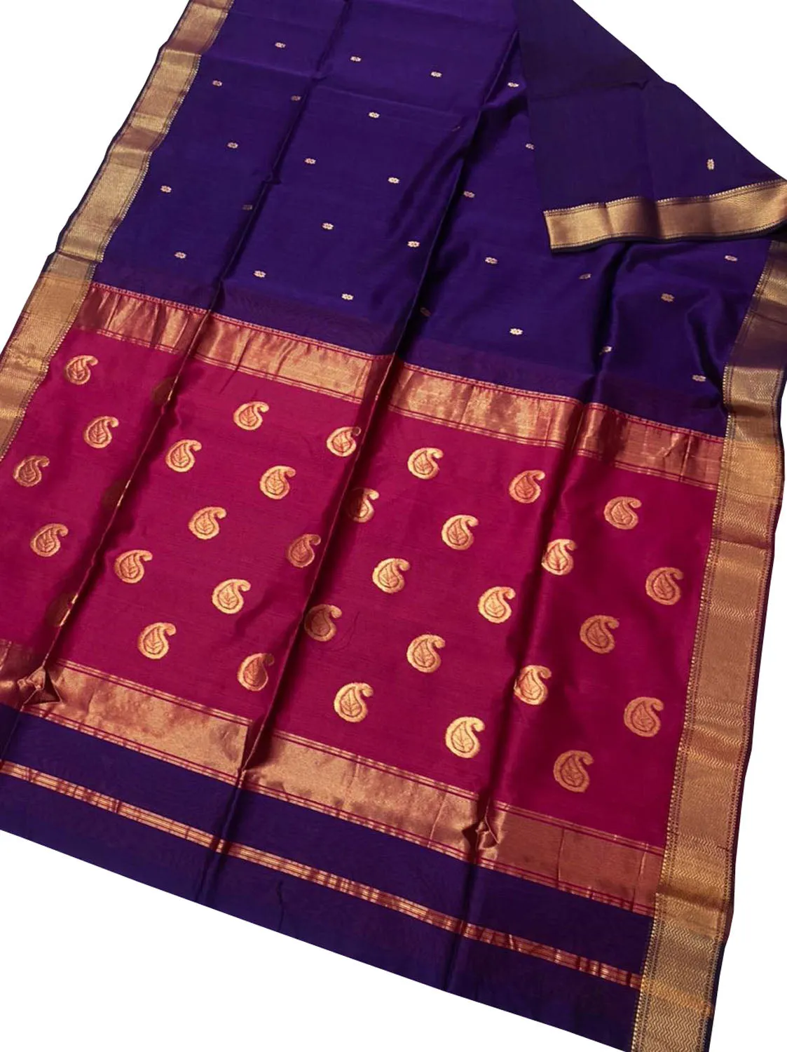 Blue & Pink Maheshwari Cotton Silk Saree