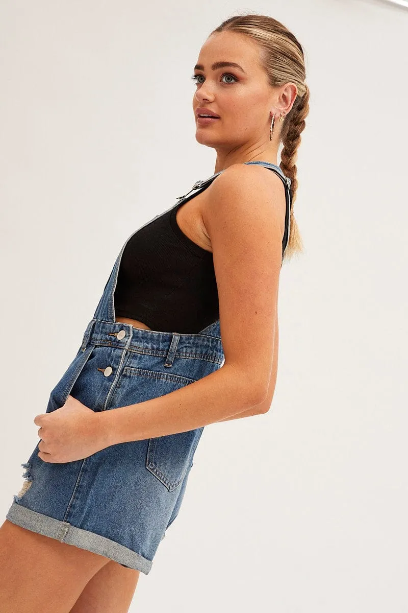 Blue Denim Overall Shorts