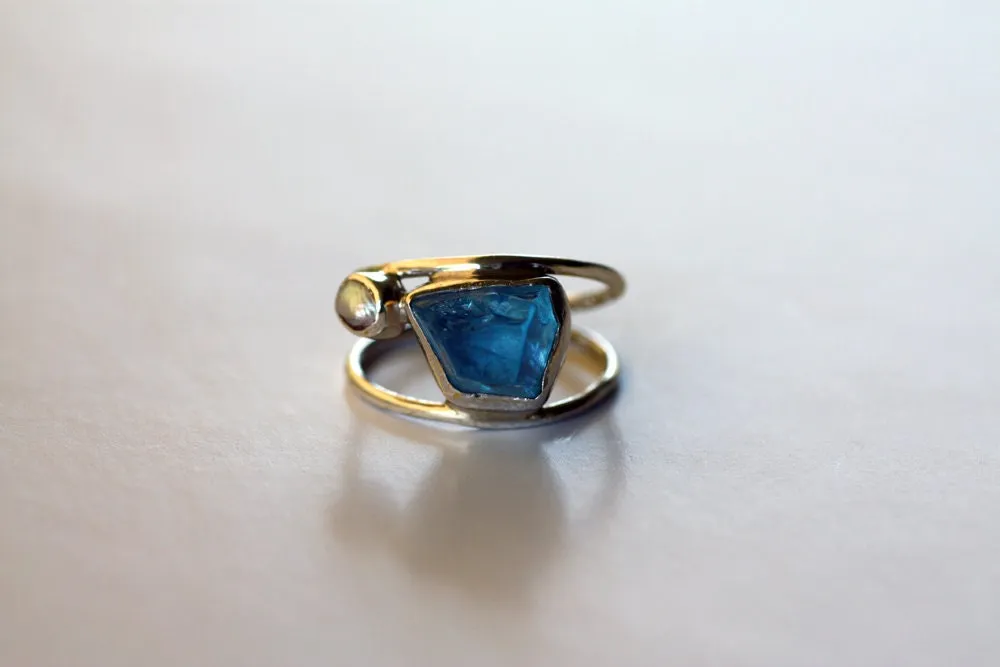 Blue Topaz Pearl handcrafted ring