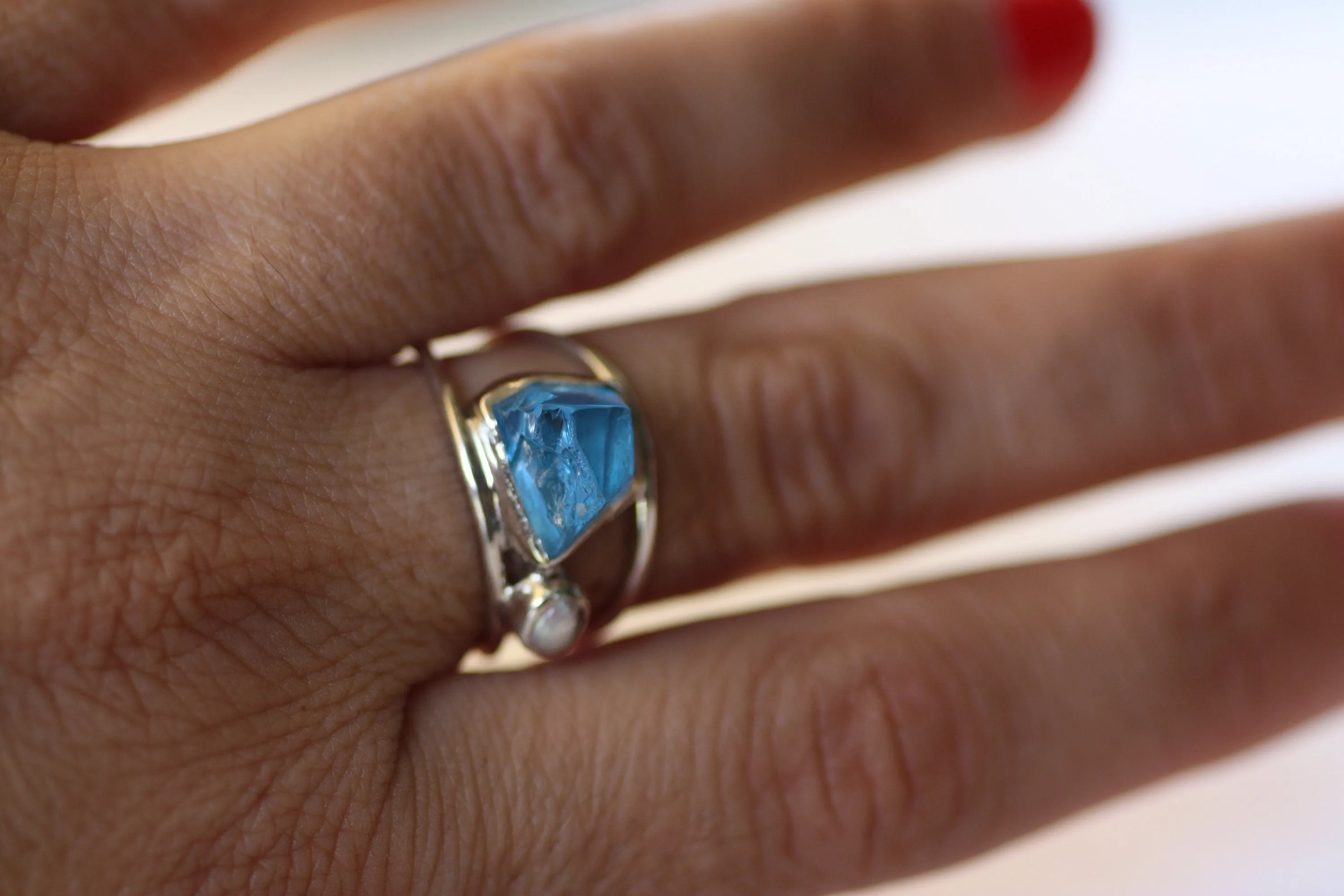 Blue Topaz Pearl handcrafted ring