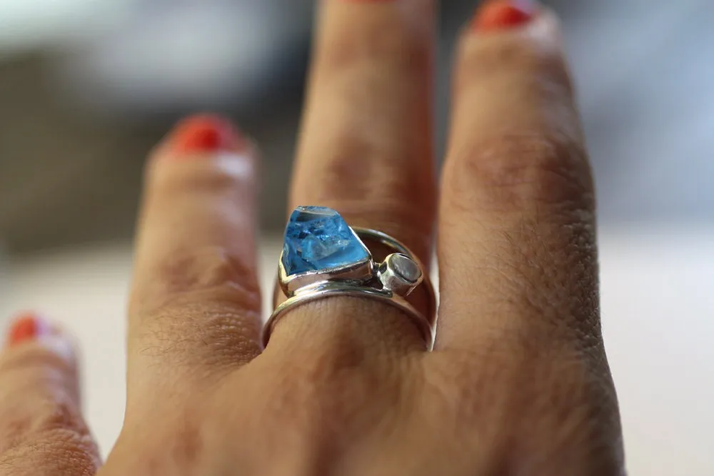 Blue Topaz Pearl handcrafted ring