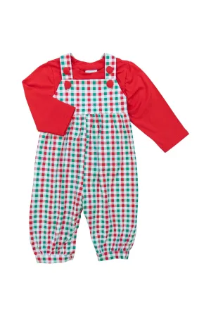 Boys Knit Green/Red Check Overall Set