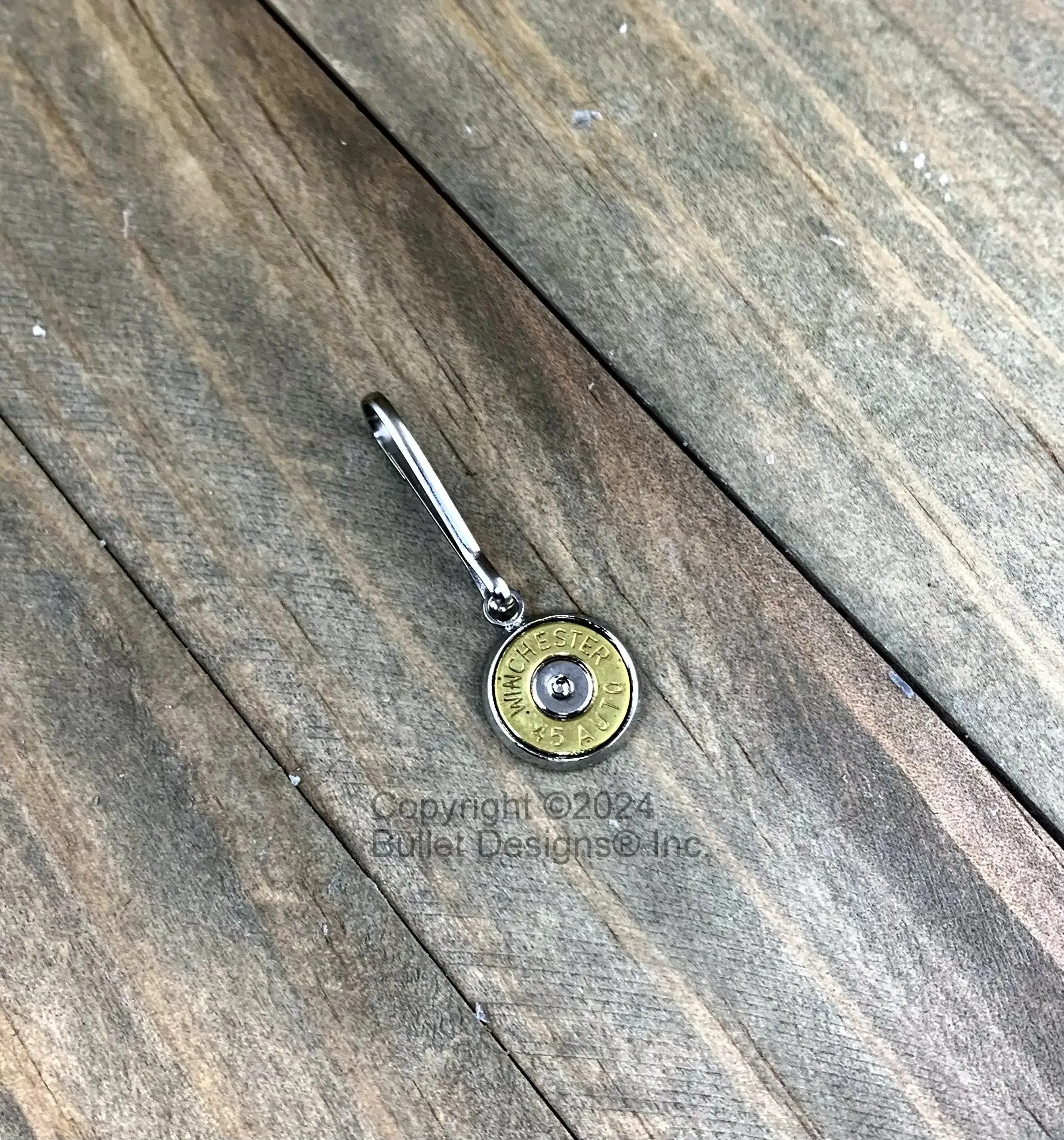 Bullet Zipper Pull, Nickel or Brass, 45 Auto(Shown in brass), Bullet Accessories, Recycled Bullet, Swarovski Crystal or No Crystal