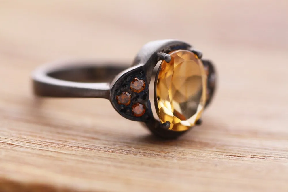 Citrine Cognac diamonds ring Handcrafted