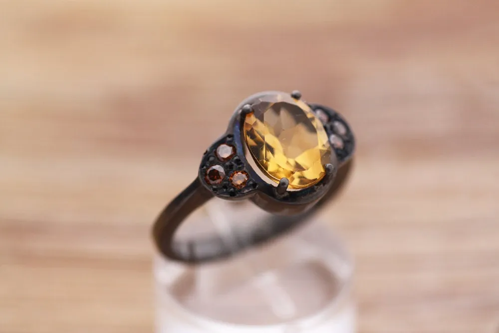 Citrine Cognac diamonds ring Handcrafted