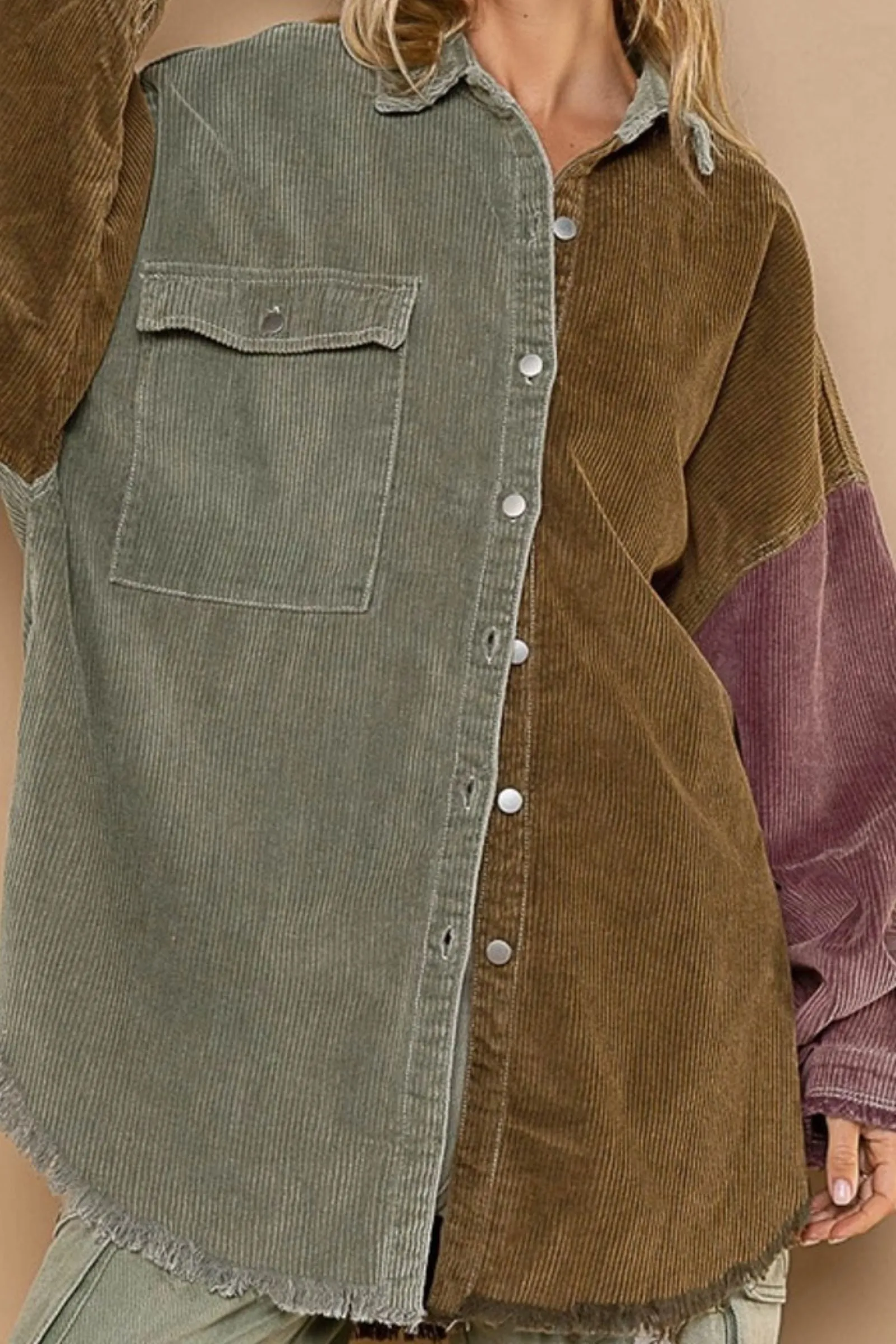Colorblock Corduroy Shacket