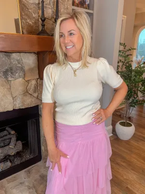 Cozy Vision Puff Sleeve Basic Sweater (1 LARGE LEFT)