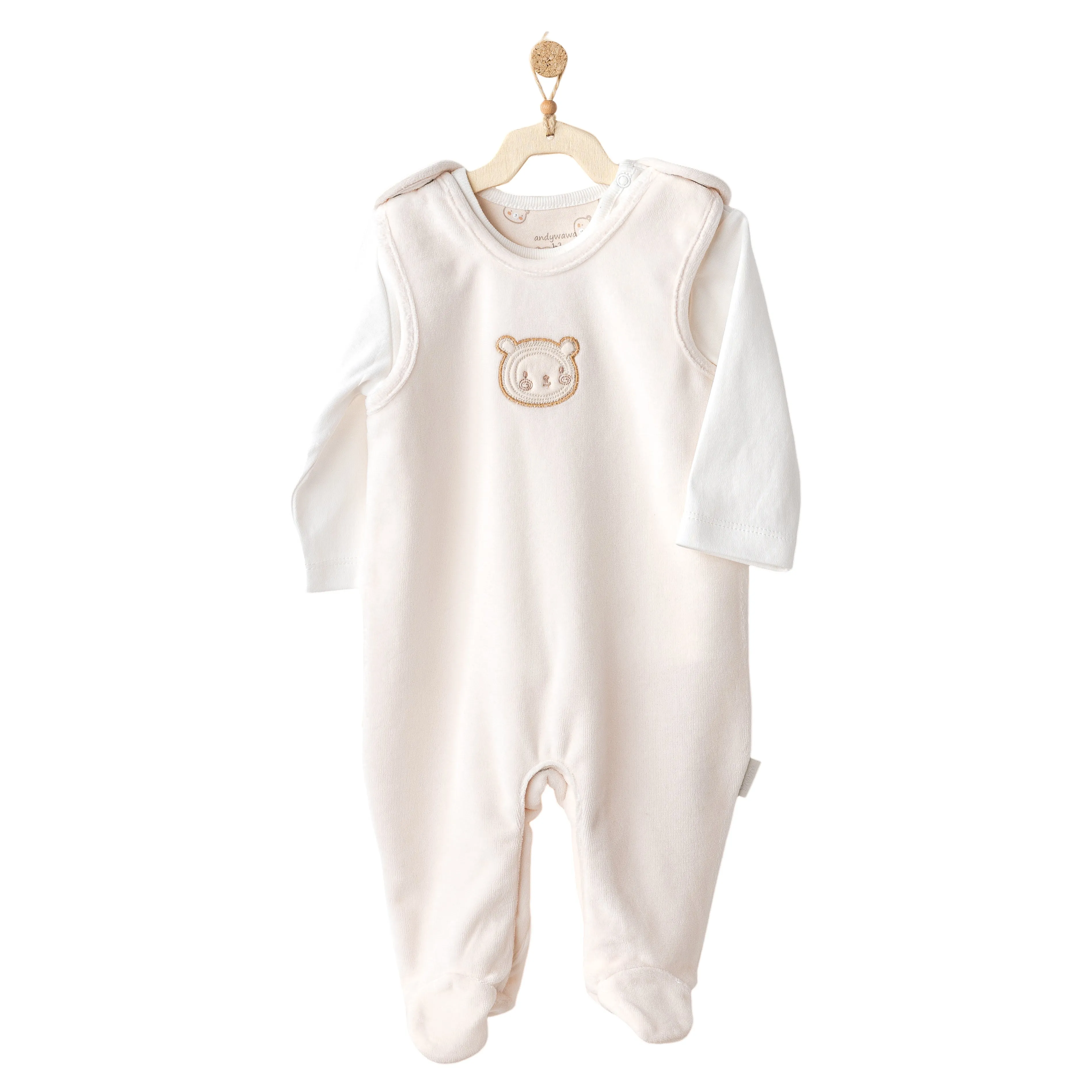 Cream Bear Graphic Overall Babygrow