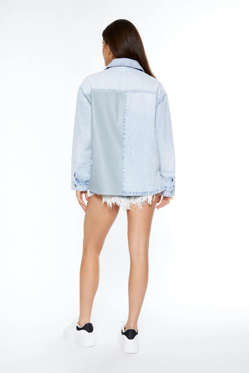 Denim Mix UNreal Leather Shacket in Maui & Dusty Blue