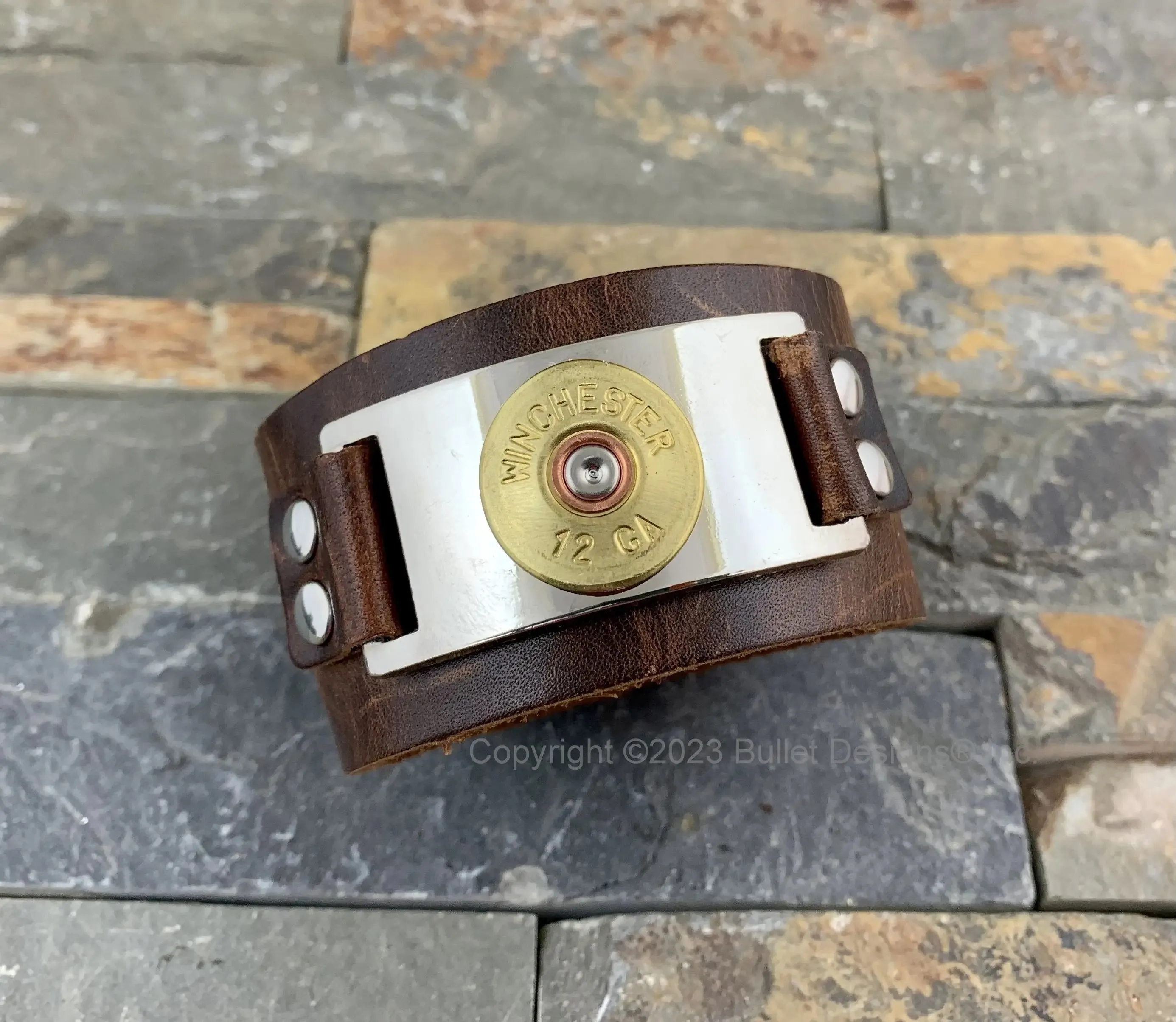 Distressed Leather 12 Gauge Shotgun Bracelet, Black or Brown, Cuff Bracelet, Winchester, Recycled, Bullet Jewelry, Boho, Unisex, WINCHESTER BCN