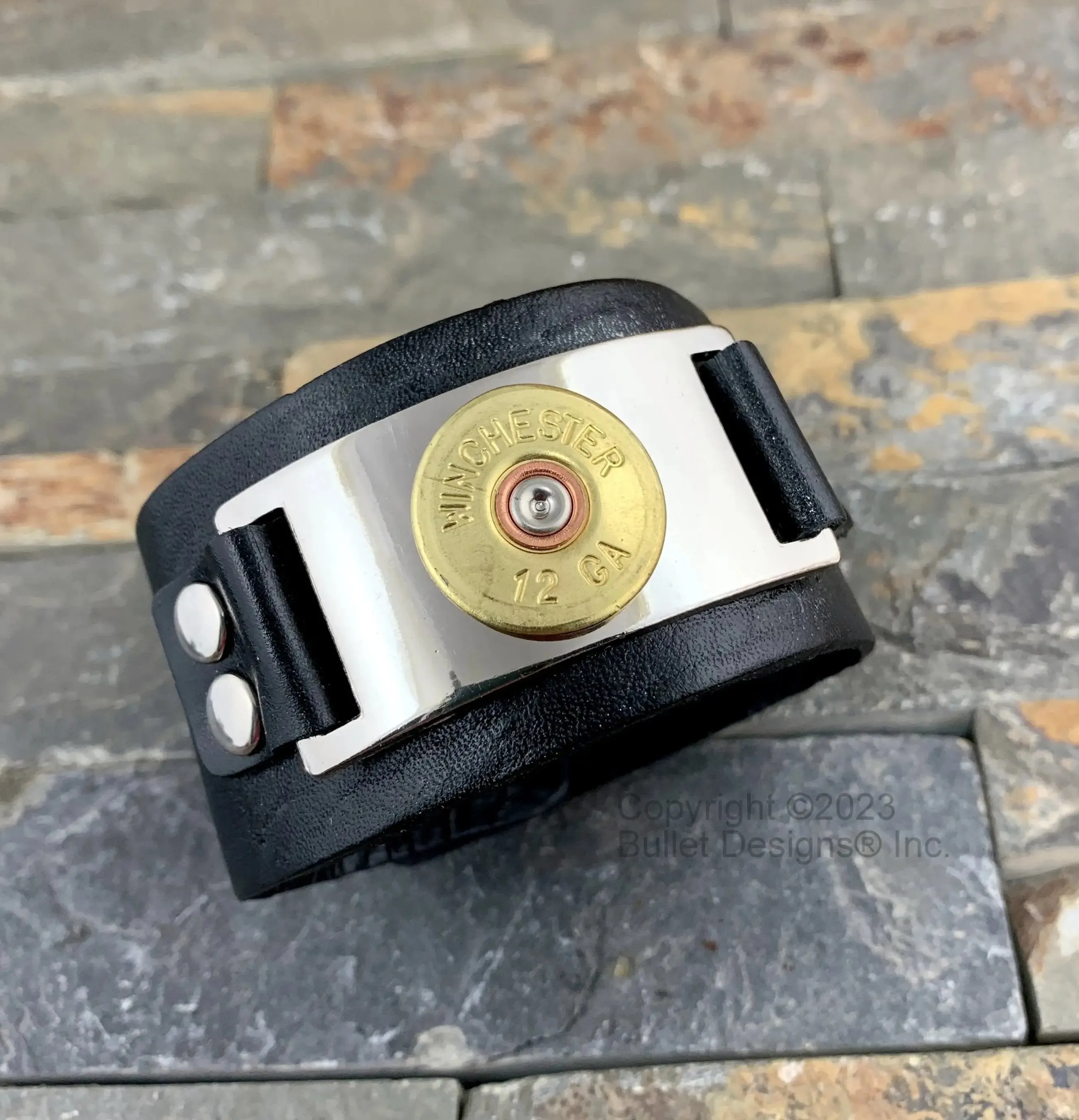 Distressed Leather 12 Gauge Shotgun Bracelet, Black or Brown, Cuff Bracelet, Winchester, Recycled, Bullet Jewelry, Boho, Unisex, WINCHESTER BCN