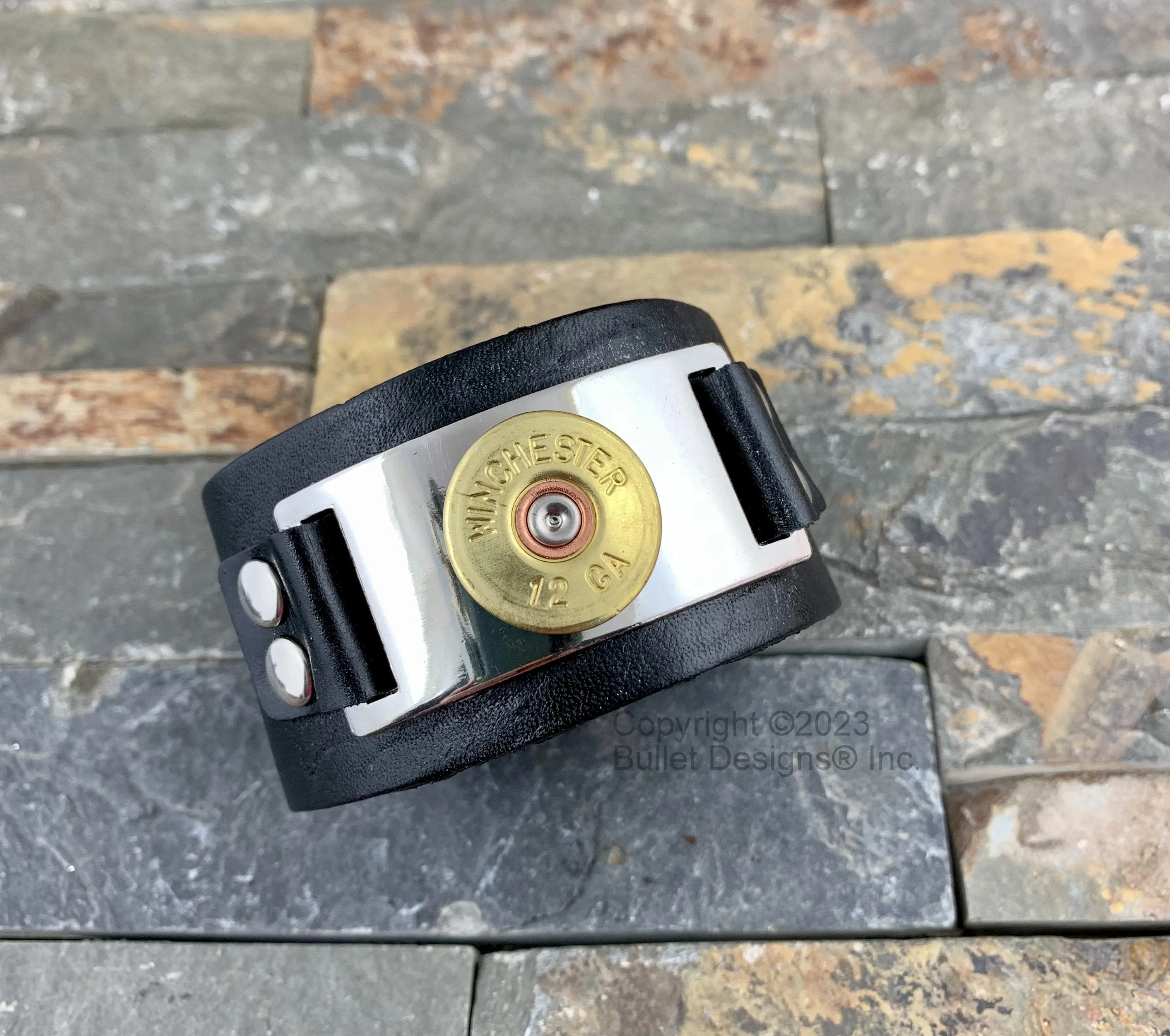 Distressed Leather 12 Gauge Shotgun Bracelet, Black or Brown, Cuff Bracelet, Winchester, Recycled, Bullet Jewelry, Boho, Unisex, WINCHESTER BCN