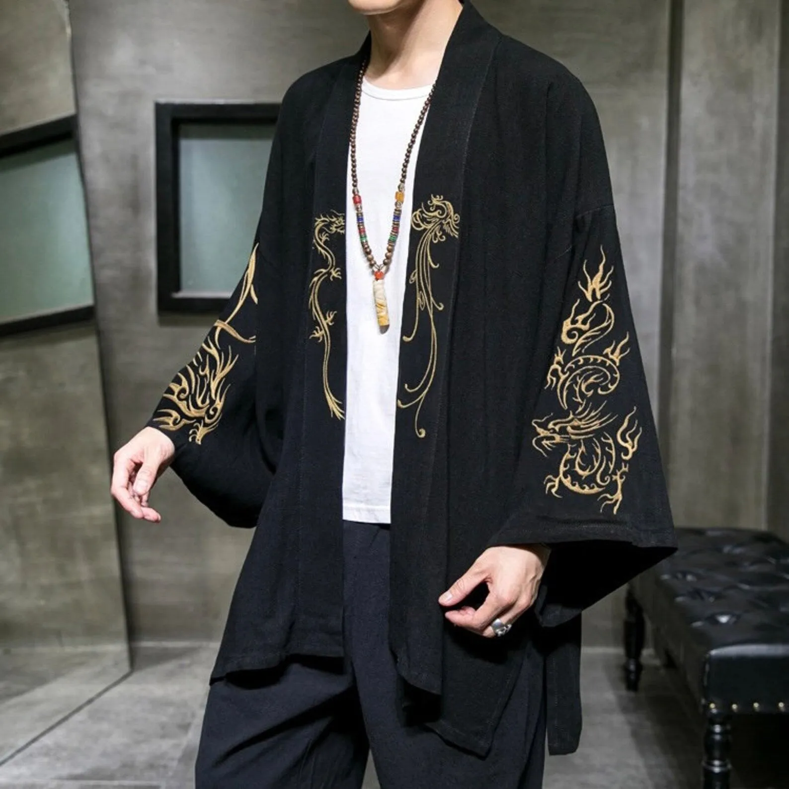 Dragon & Phoenix Embroidery Kimono Jacket