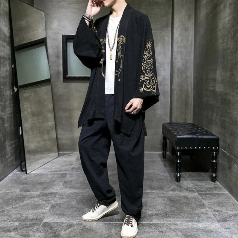 Dragon & Phoenix Embroidery Kimono Jacket