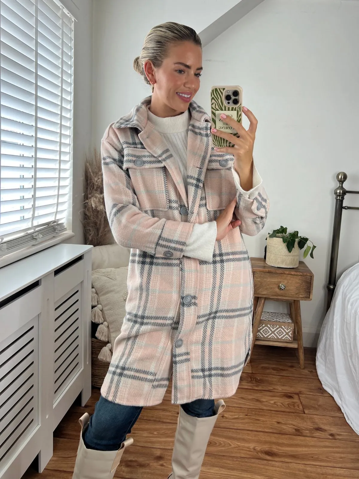Emilia Check Shacket / Pink