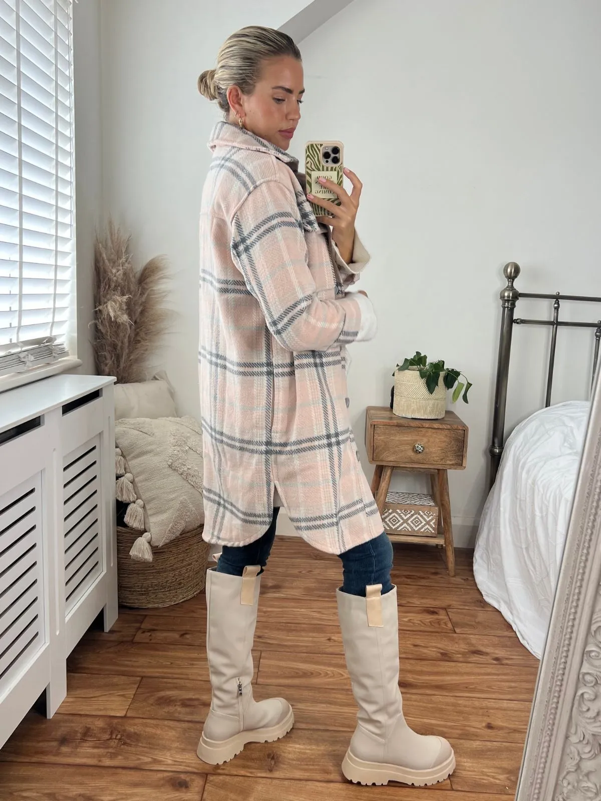 Emilia Check Shacket / Pink