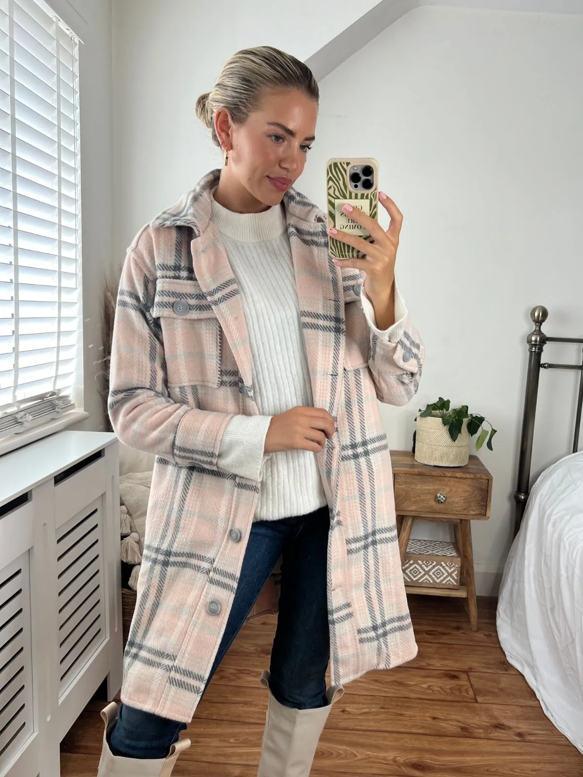 Emilia Check Shacket / Pink