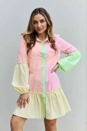 Flying Colors Full Size Colorblock Long Sleeve Shirt Dress