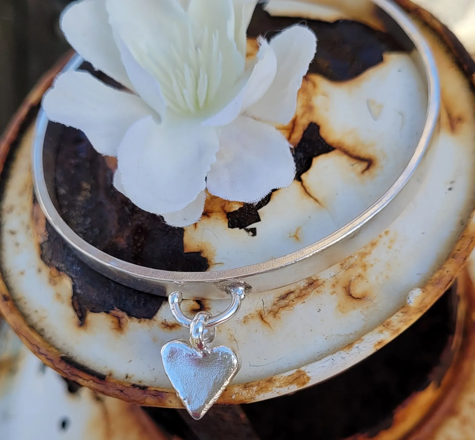 Forever Heart Chunky Stamped Charm Bangle