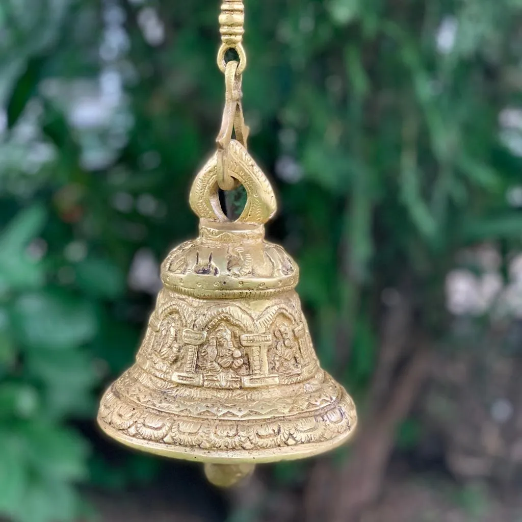 Ganesha Hanging Bell - Brass Wall Hanging for Temple - Decorative and Religious