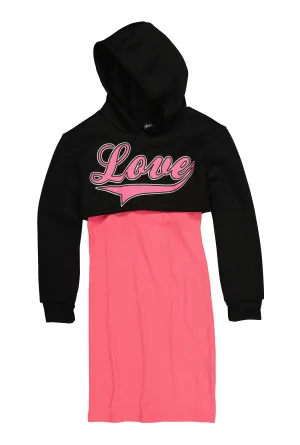 Girls Ribbed Tank Dress with Love Graphic Hoodie