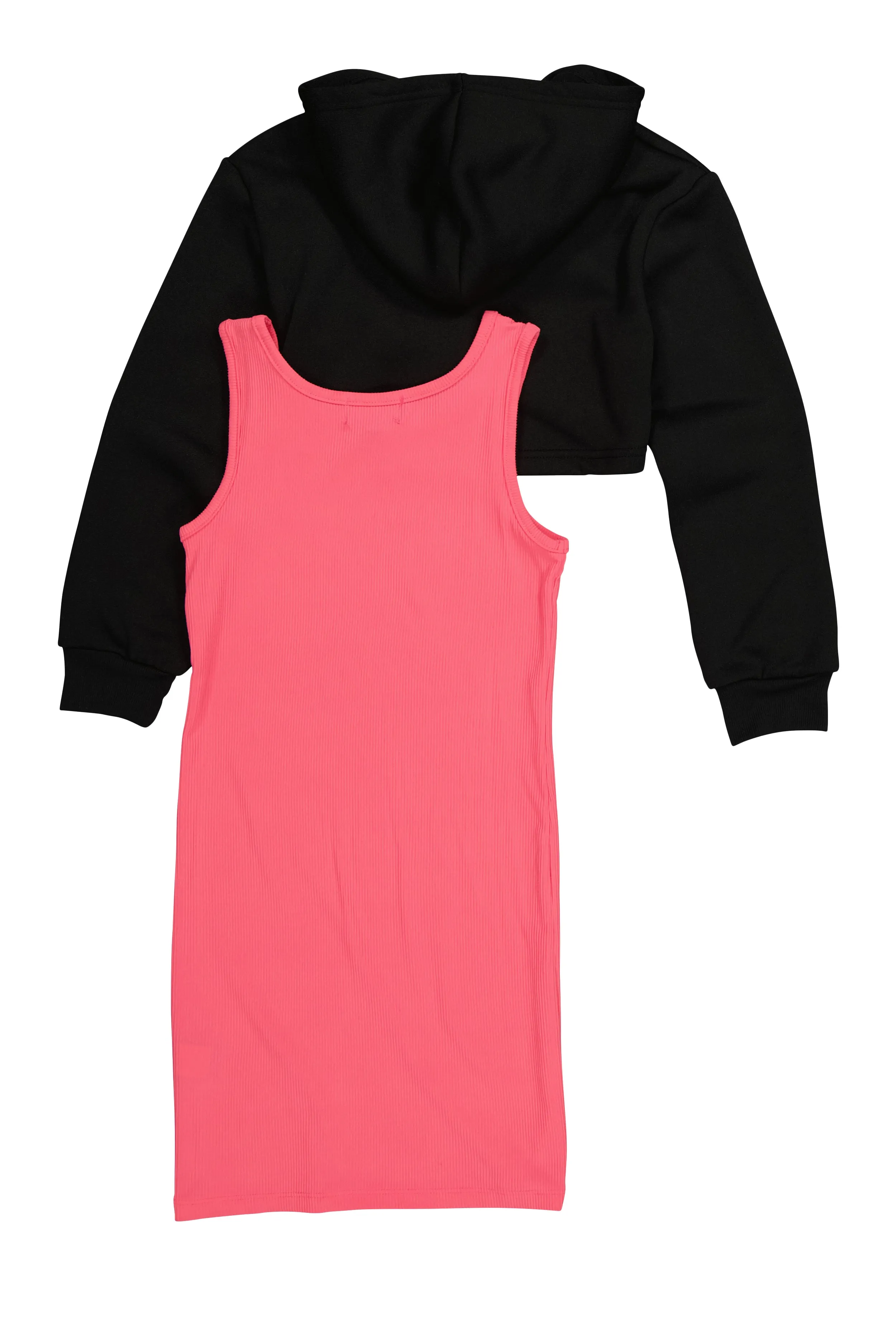 Girls Ribbed Tank Dress with Love Graphic Hoodie