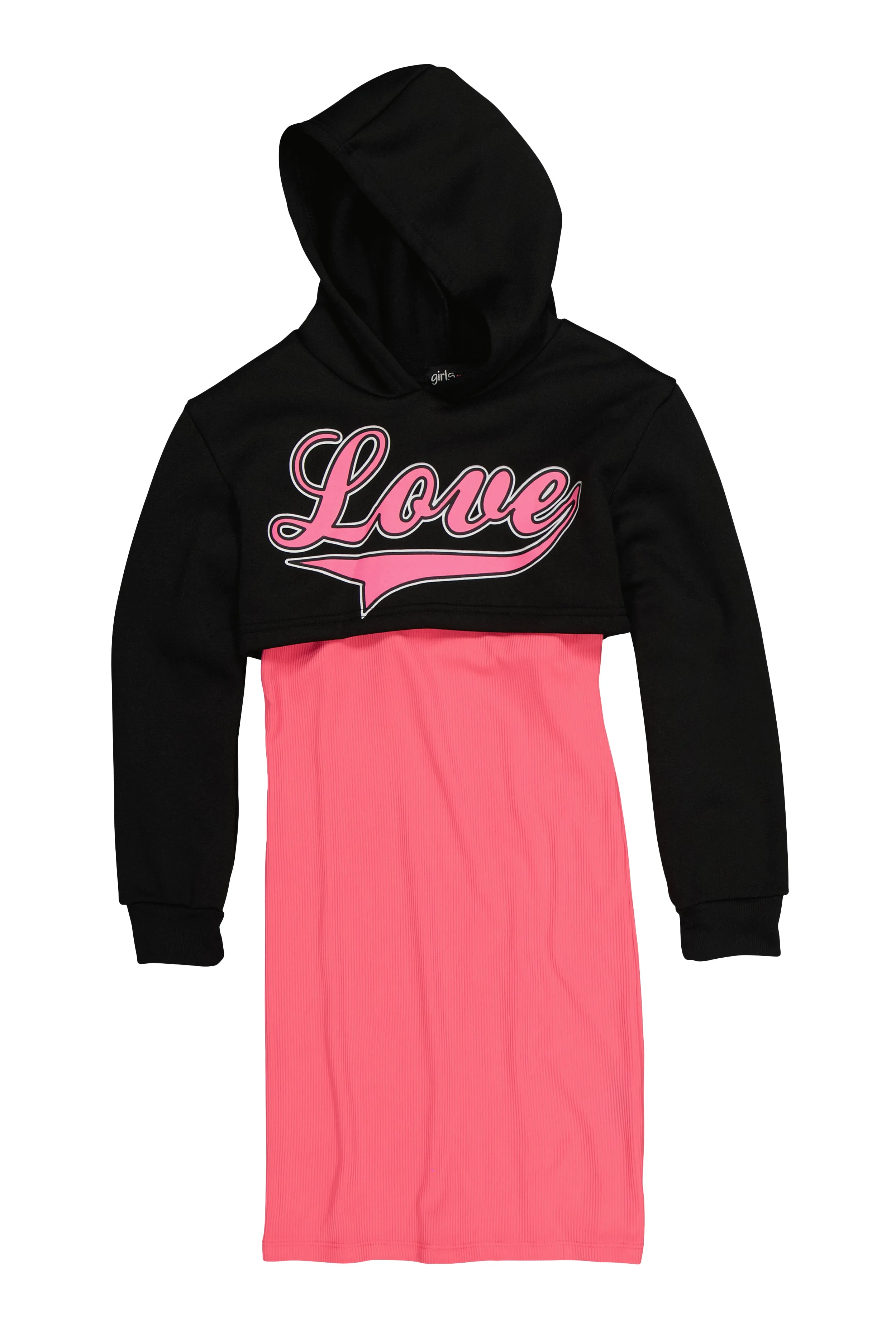 Girls Ribbed Tank Dress with Love Graphic Hoodie