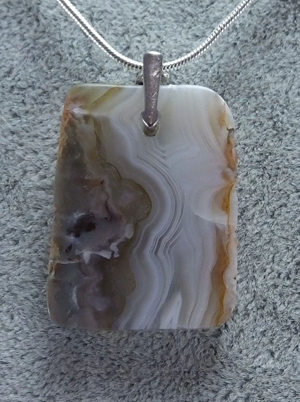 Hand Crafted Agate Pendant, Snake Chain Included. Made in USA