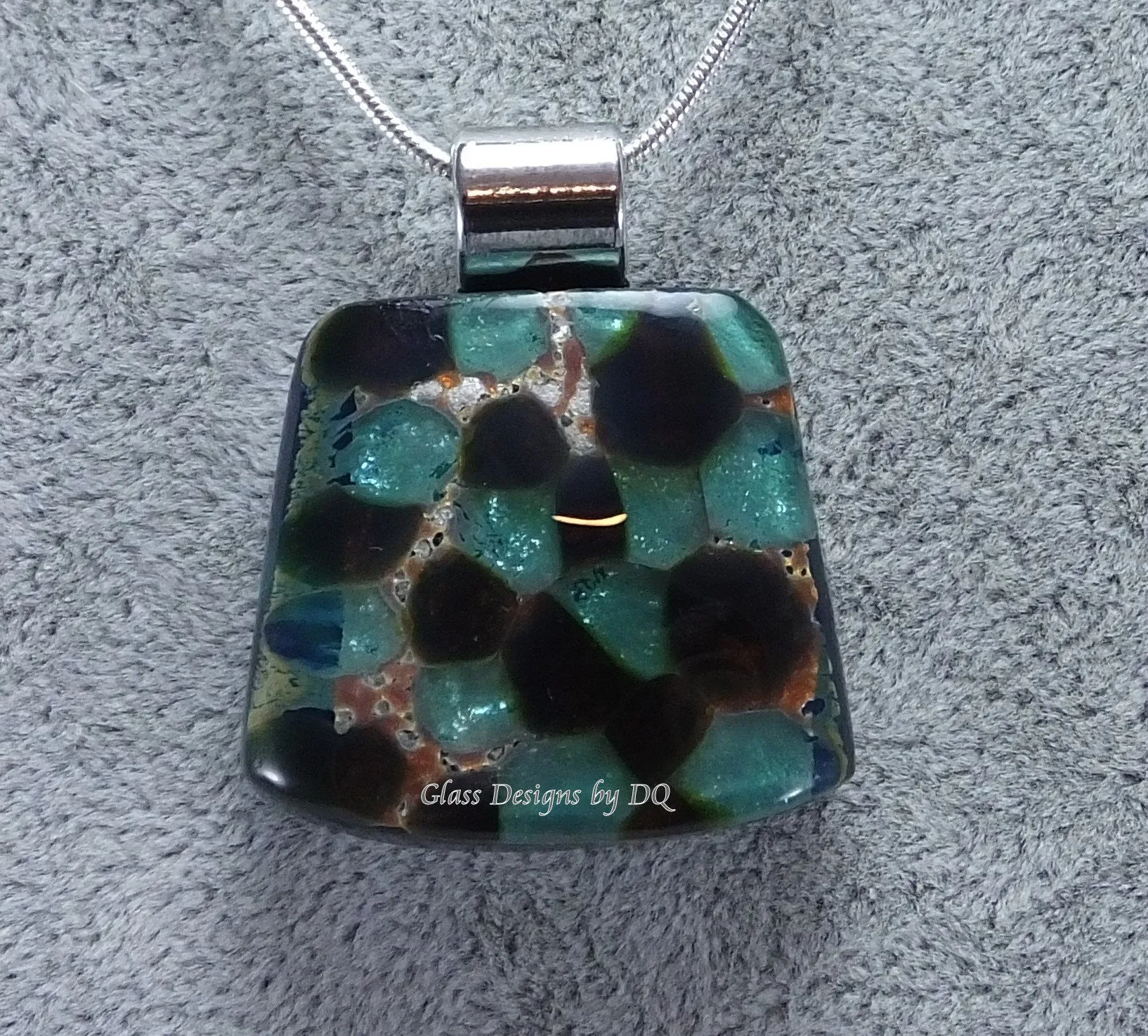 Hand Crafted Pendant of Fused Glass, Snake Chain Included. Made in USA