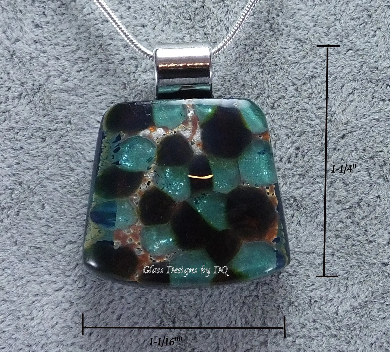 Hand Crafted Pendant of Fused Glass, Snake Chain Included. Made in USA