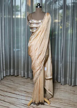 Hand-Embroidered Saree with Crystal and Antique Gold Work
