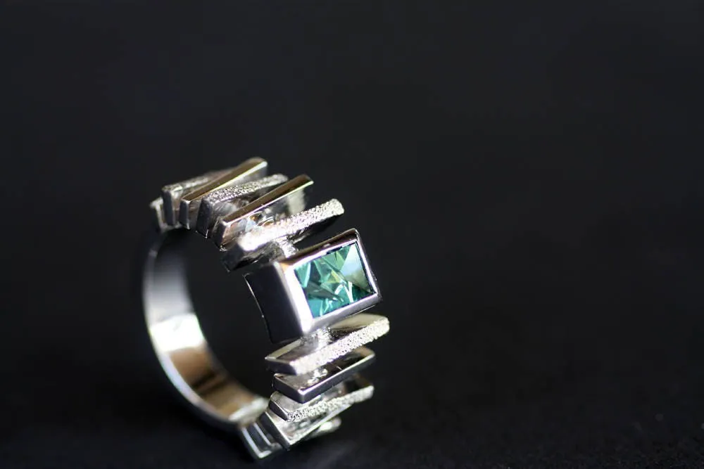 Handcrafted Tourmaline geometric ring
