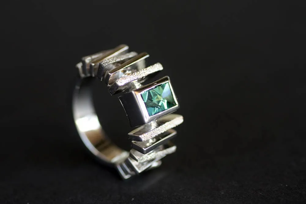 Handcrafted Tourmaline geometric ring