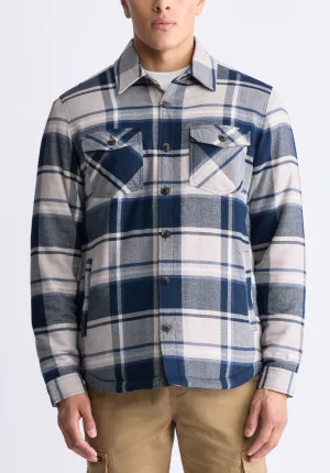 Jalika Men's Plaid Shacket with Sherpa Lining, Cream & Navy - BM24447