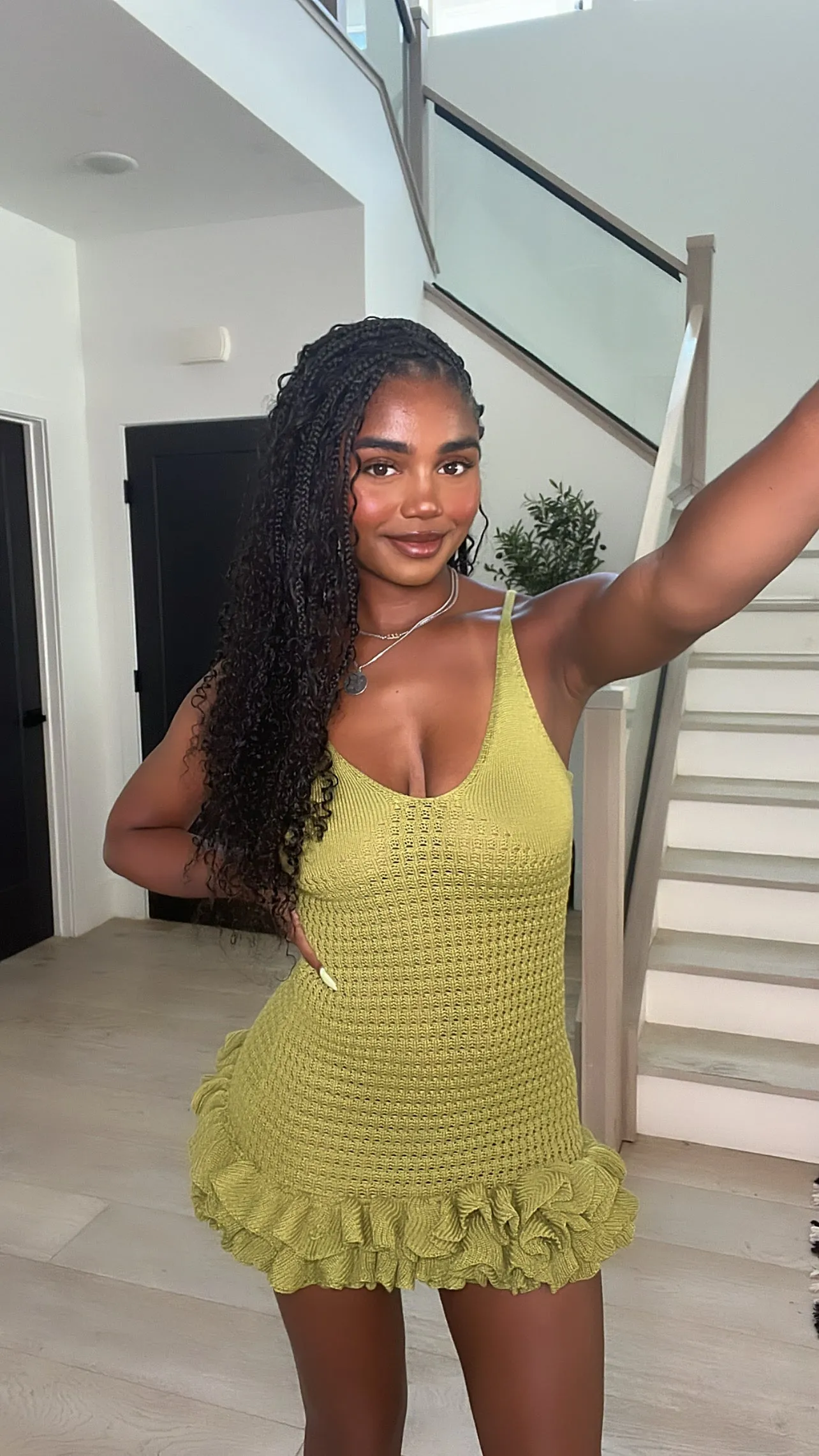 Lea Crochet Mini Dress (Avocado Green)