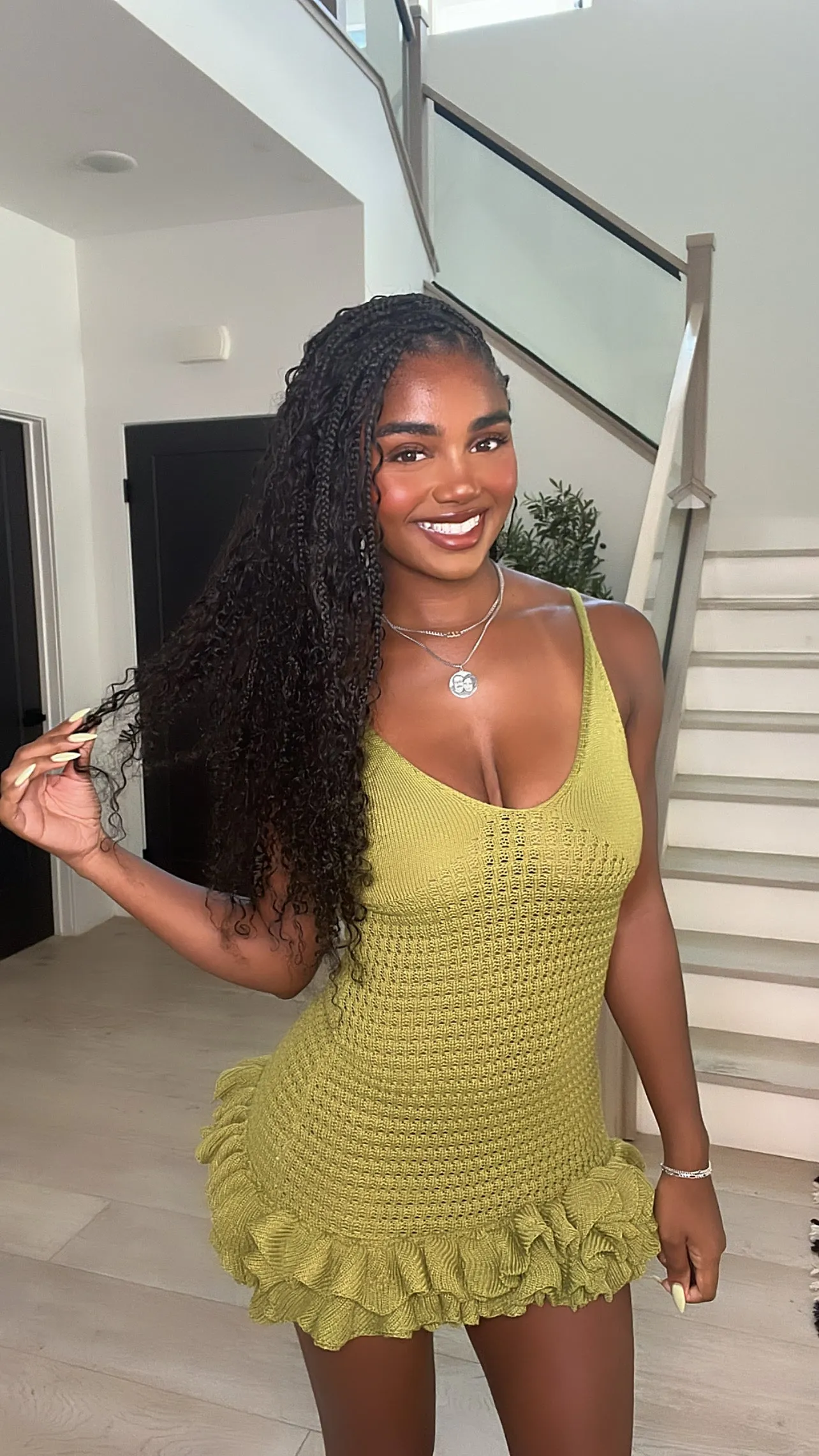 Lea Crochet Mini Dress (Avocado Green)