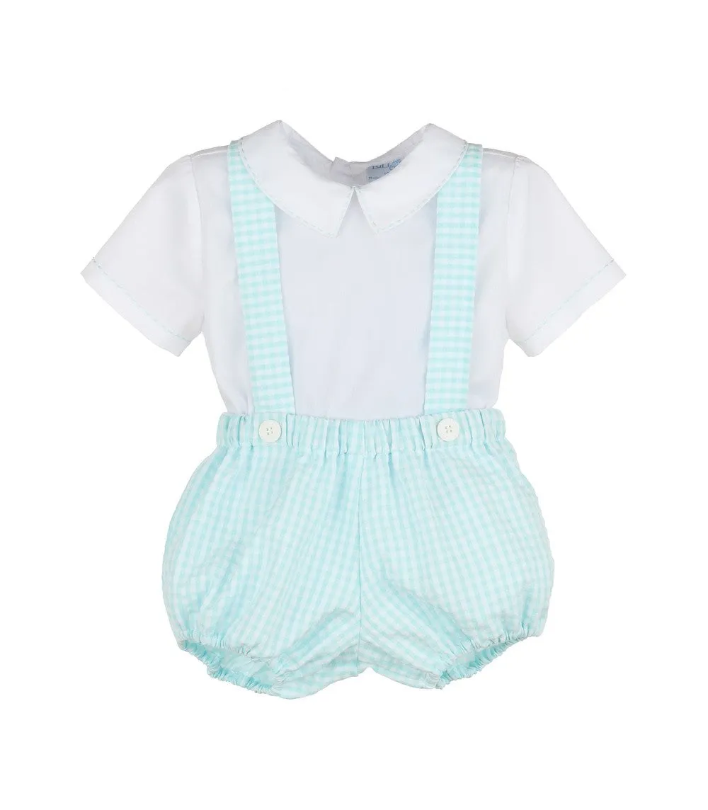 Luli & Me Baby Boys Overall Bubble - Gingham - Aqua