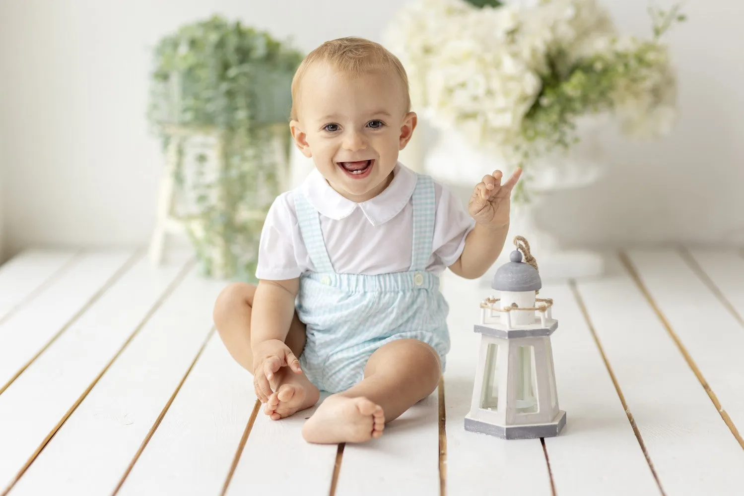 Luli & Me Baby Boys Overall Bubble - Gingham - Aqua