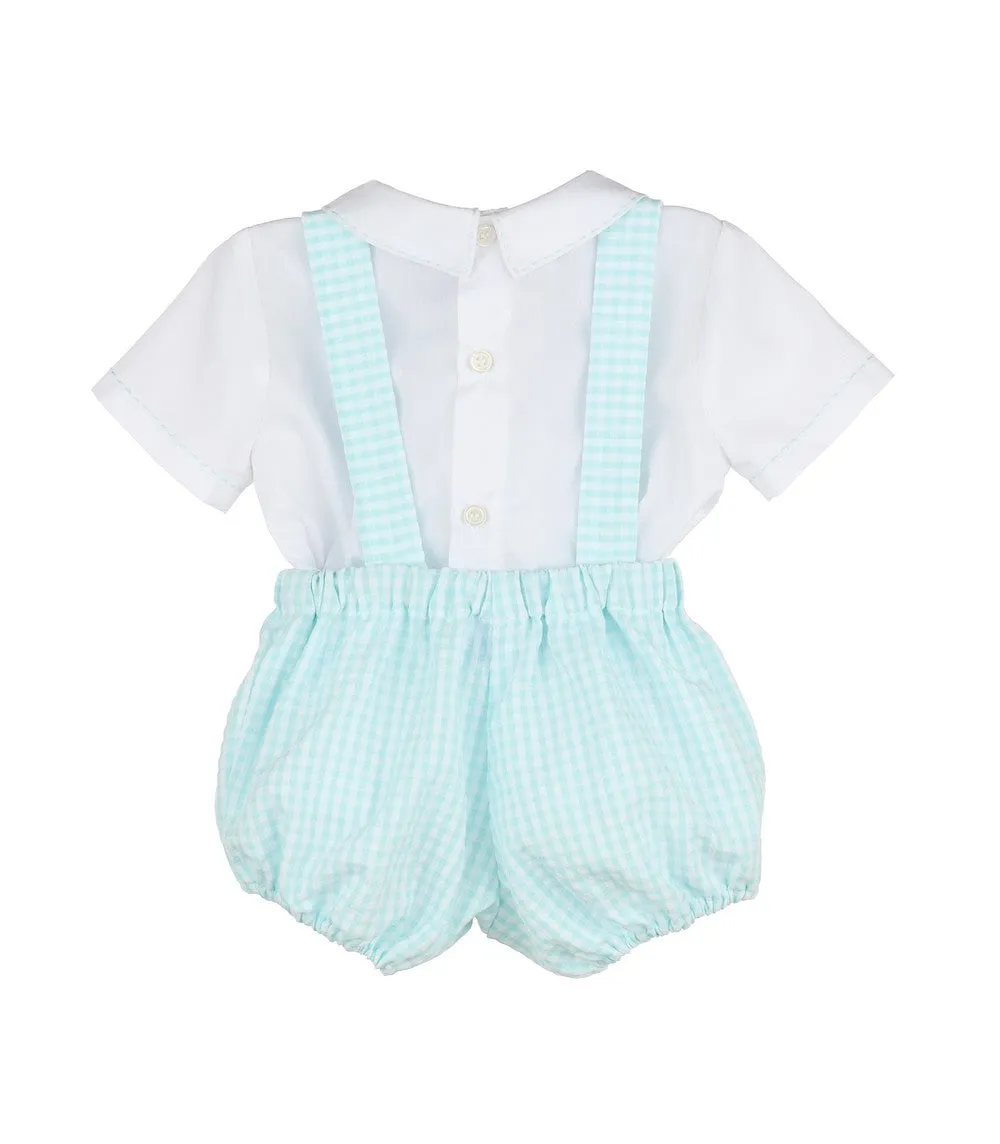 Luli & Me Baby Boys Overall Bubble - Gingham - Aqua