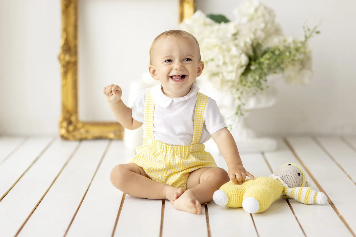 Luli & Me Baby Boys Overall Bubble - Gingham - Yellow