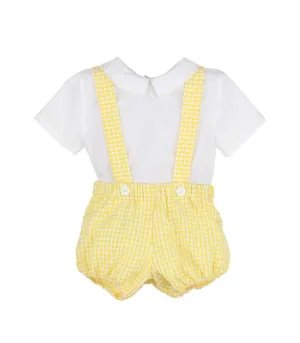 Luli & Me Baby Boys Overall Bubble - Gingham - Yellow